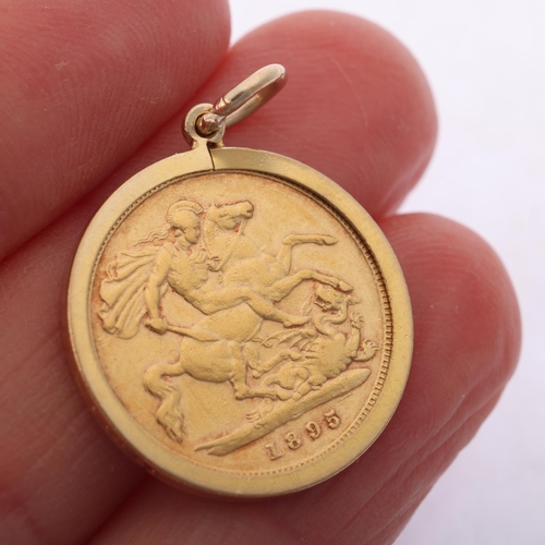 1191 - A Victoria 1895 gold half sovereign coin, in 9ct gold pendant mount, 20.4mm, 4.9g