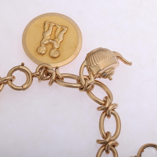 1192 - A Vintage 9ct gold fancy curb link charm bracelet, maker JG&S, Birmingham 1961, with 1 x 18ct cameo ... 