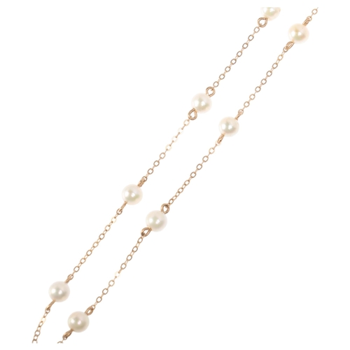 1211 - A 9ct gold pearl spacer link chain necklace, import London 1984, 38cm, 3.7g