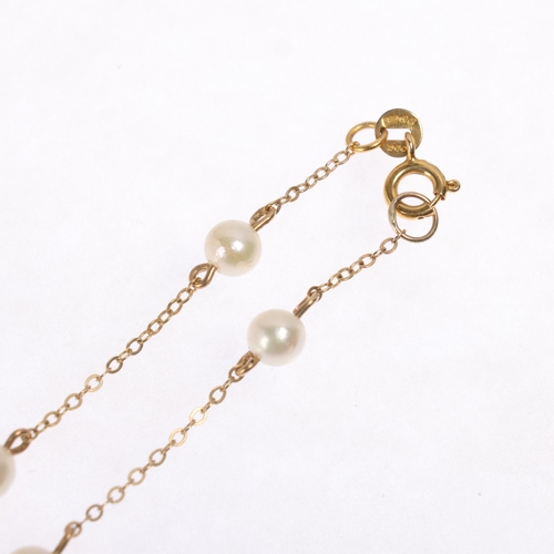 1211 - A 9ct gold pearl spacer link chain necklace, import London 1984, 38cm, 3.7g