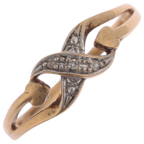 1241 - A 9ct gold diamond dress ring set with single-cut diamonds, setting height 5.5mm, size M, 1.4g