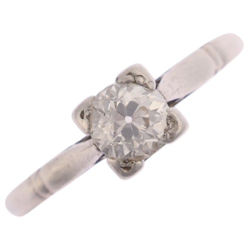 1254 - An Art Deco platinum 0.35ct single stone diamond ring, square set with old European-cut diamond, set... 