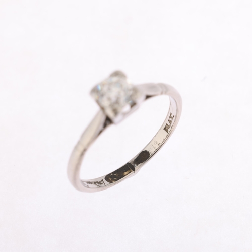 1254 - An Art Deco platinum 0.35ct single stone diamond ring, square set with old European-cut diamond, set... 