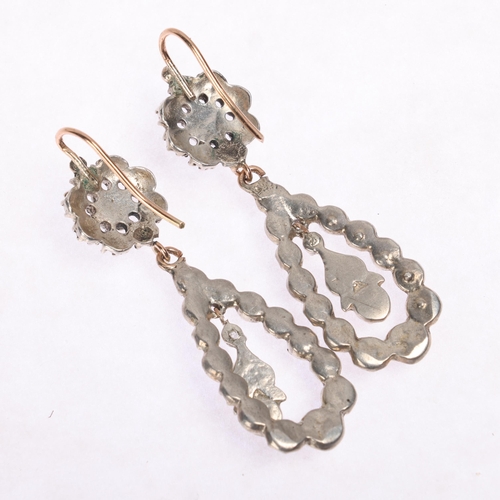 1269 - A pair of Antique Georgian diamond girandole drop earrings, the pear drops set with rose-cut diamond... 