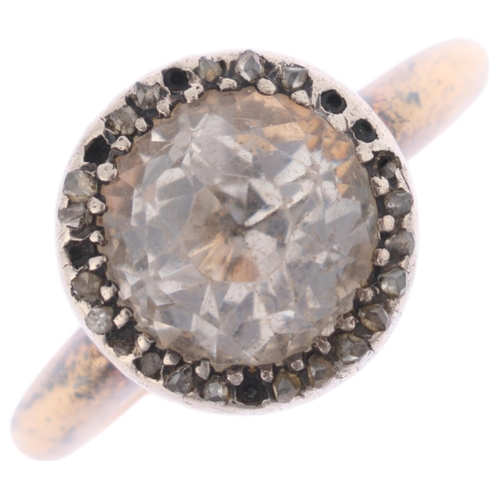 1270 - An Antique Georgian 18ct gold paste and diamond cluster ring, set with round-cut foil-back paste sur... 