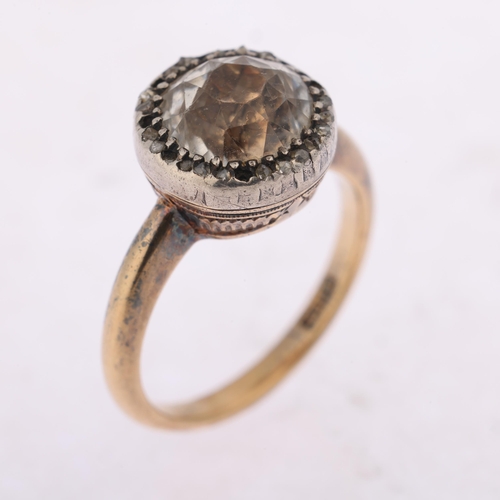 1270 - An Antique Georgian 18ct gold paste and diamond cluster ring, set with round-cut foil-back paste sur... 