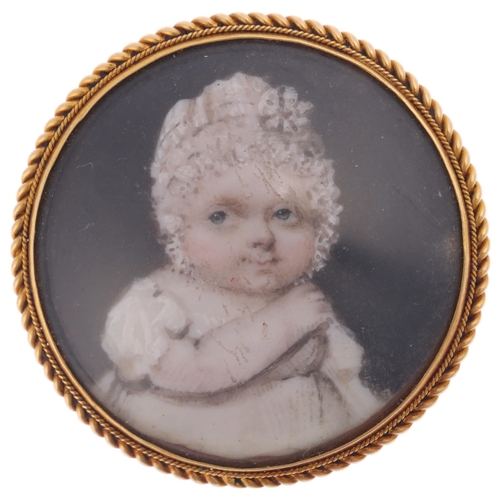 1272 - An Antique Victorian miniature watercolour portrait brooch/pendant, the panel hand painted depicting... 