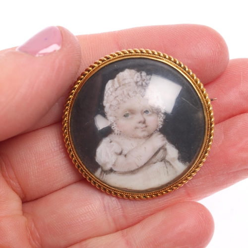 1272 - An Antique Victorian miniature watercolour portrait brooch/pendant, the panel hand painted depicting... 