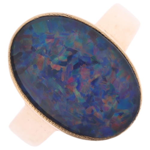 1285 - A Vintage 9ct gold opal triplet dress ring, setting height 15.1mm, size M, 3.8g