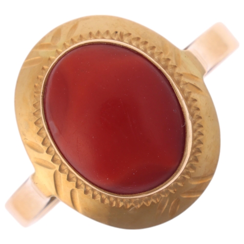 1290 - An Italian 18ct gold coral dress ring, setting height 14mm, size N, 3.1g