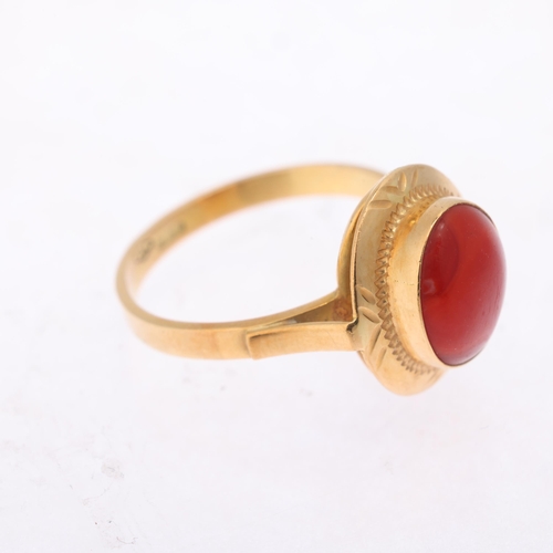 1290 - An Italian 18ct gold coral dress ring, setting height 14mm, size N, 3.1g