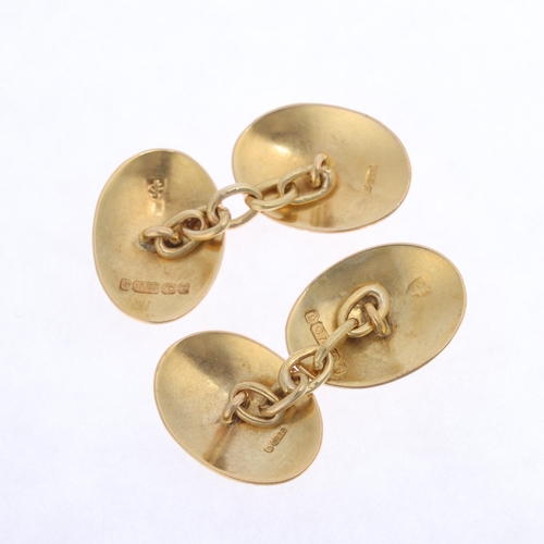 1292 - A pair of Antique 9ct gold cufflinks, by G H Johnstone & Co, Birmingham 1904, oval convex panels wit... 