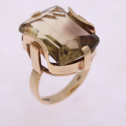 1296 - A Vintage 9ct gold smoky quartz dress ring, maker Z Ltd, London 1970, setting height 20.1mm, size I,... 