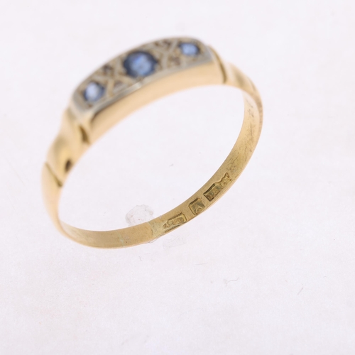 1300 - An Antique 18ct gold seven stone sapphire and diamond half hoop ring, indistinct hallmarks, setting ... 