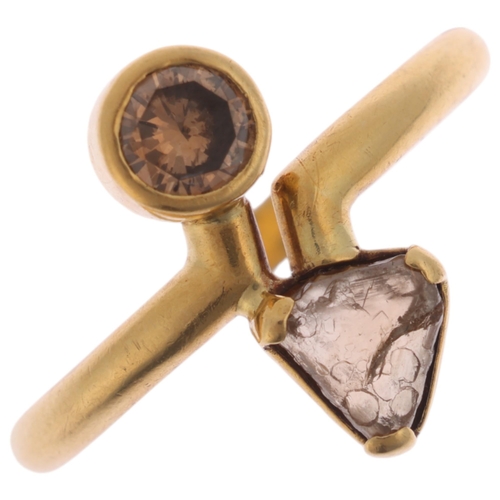 1310 - An 18ct gold diamond macle crystal and cinnamon diamond 'Toi Et Moi' ring, maker PM, Sheffield 2004,... 