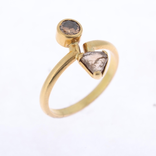 1310 - An 18ct gold diamond macle crystal and cinnamon diamond 'Toi Et Moi' ring, maker PM, Sheffield 2004,... 