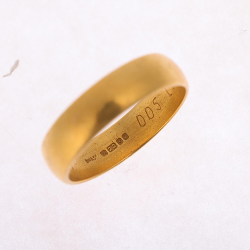 1311 - A 22ct gold wedding band ring, maker BW & Son, London 1966, band width 4.8mm, size M, 4.7g