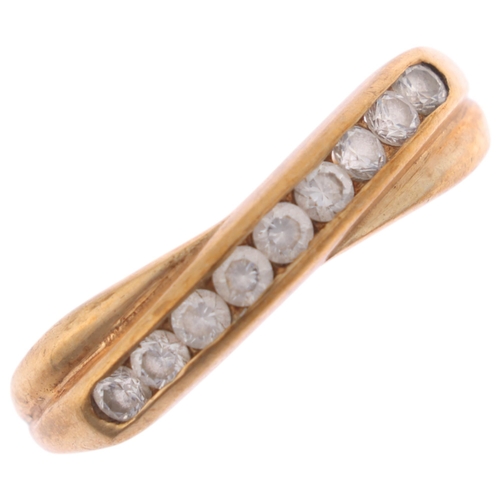 1313 - A 9ct gold cubic zirconia half eternity band ring, setting height 4mm, size P, 2.1g