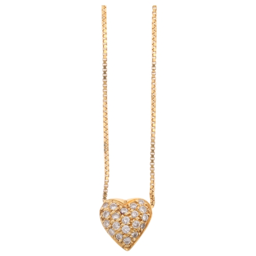 1324 - An 18ct gold diamond heart pendant necklace, pave set with modern round brilliant-cut diamonds, with... 