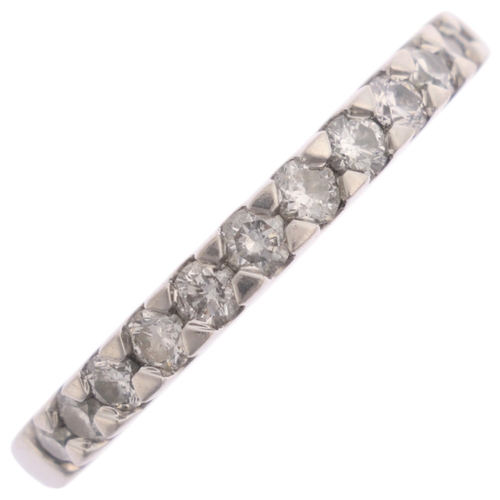 1330 - A platinum diamond half eternity ring, set with modern round brilliant-cut diamonds, total diamond c... 