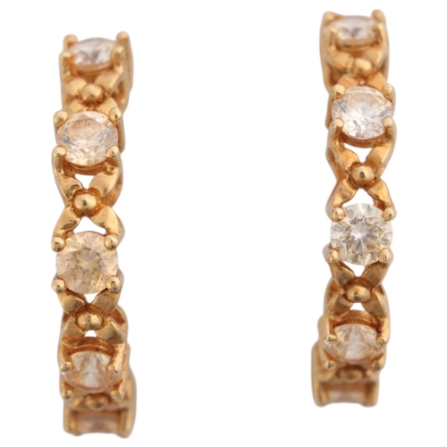 1339 - WITHDRAWN A pair of Mexican 14ct gold cubic zirconia half hoop stud earrings, 19.6mm, 2.3g