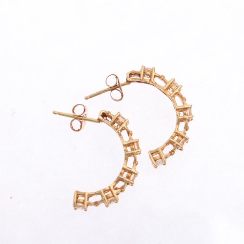 1339 - WITHDRAWN A pair of Mexican 14ct gold cubic zirconia half hoop stud earrings, 19.6mm, 2.3g