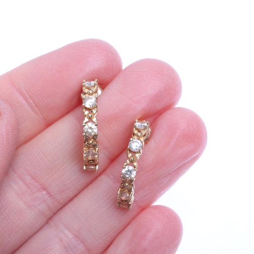 1339 - WITHDRAWN A pair of Mexican 14ct gold cubic zirconia half hoop stud earrings, 19.6mm, 2.3g