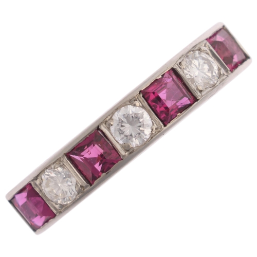 1340 - CROPP & FARR - an Art Deco platinum seven stone ruby and diamond half eternity ring, set with square... 