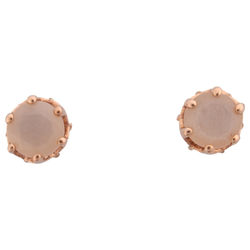 1342 - LIBERTY & CO - a pair of 14ct rose gold Oregon sunstone stud earrings, London 2015, 4.1mm, 1.2g