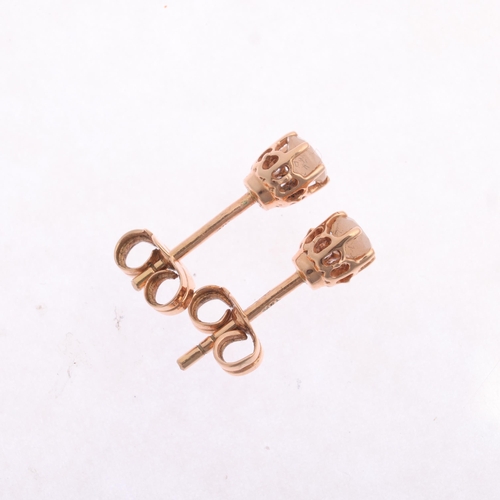 1342 - LIBERTY & CO - a pair of 14ct rose gold Oregon sunstone stud earrings, London 2015, 4.1mm, 1.2g