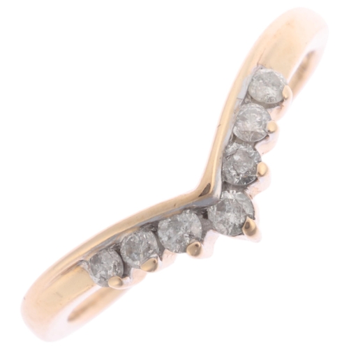 1345 - A 9ct gold diamond wishbone ring, set with modern round brilliant-cut diamonds, band width 3.2mm, si... 