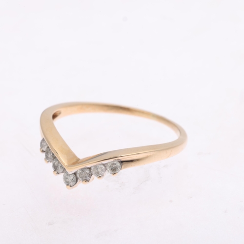 1345 - A 9ct gold diamond wishbone ring, set with modern round brilliant-cut diamonds, band width 3.2mm, si... 