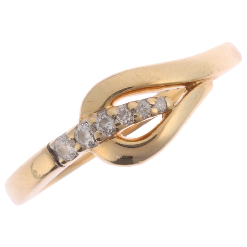 1349 - A 9ct gold diamond whiplash ring, set with graduated modern round brilliant-cut diamonds, total diam... 