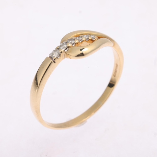 1349 - A 9ct gold diamond whiplash ring, set with graduated modern round brilliant-cut diamonds, total diam... 