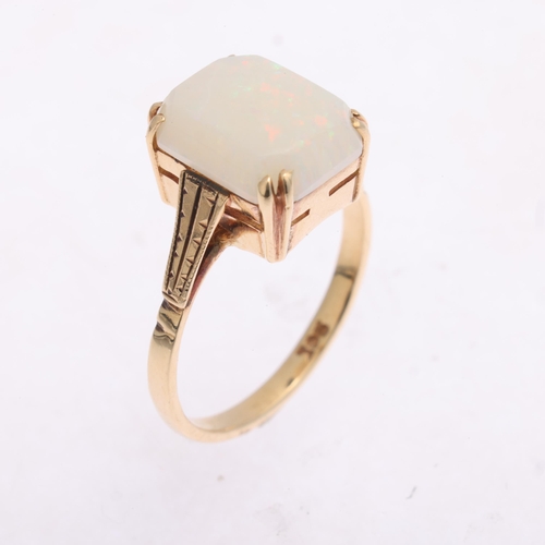 1354 - A Vintage 9ct gold single stone opal dress ring, set with rectangular cabochon opal, setting height ... 