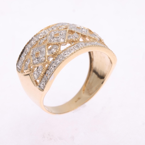 1355 - A 9ct gold diamond openwork band ring, maker OP, no Birmingham date letter, pave set with single-cut... 