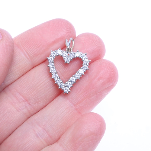 1366 - An 18ct white gold diamond heart pendant, set with modern round brilliant-cut diamonds, total diamon... 