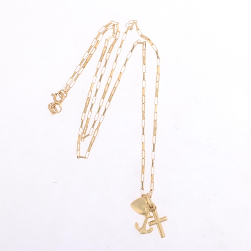 1375 - An Italian 14ct gold 'Faith Hope And Charity' pendant necklace, on 9ct gold elongated box link chain... 