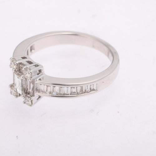 1382 - An 18ct white gold diamond cluster panel ring, maker RB, London 2013, set with baguette and modern r... 