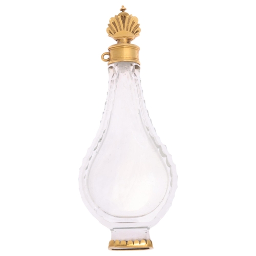 1384 - An 18th century French Louis XV gold-mounted crystal glass pear-shaped slimline scent bottle, circa ... 