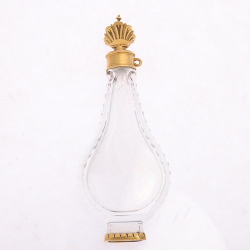 1384 - An 18th century French Louis XV gold-mounted crystal glass pear-shaped slimline scent bottle, circa ... 