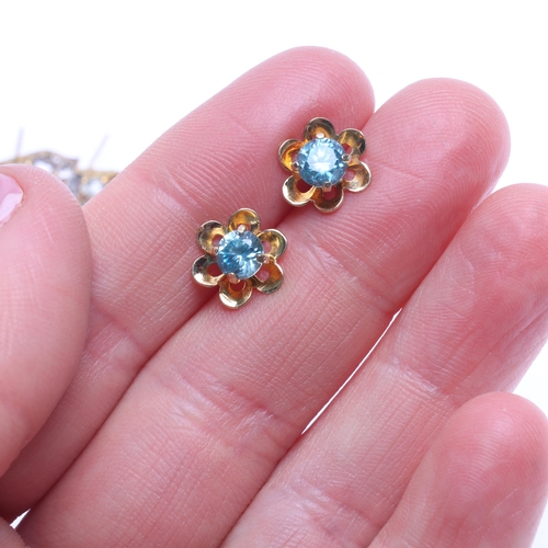 1402 - 3 pairs of 9ct gold gem set stud earrings, including blue zircon, 3.9g gross (3 pairs)