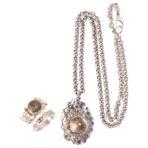 1405 - JULIE TUCKER-WILLIAMS - a handmade sterling silver rutilated quartz jewellery set, comprising pendan... 