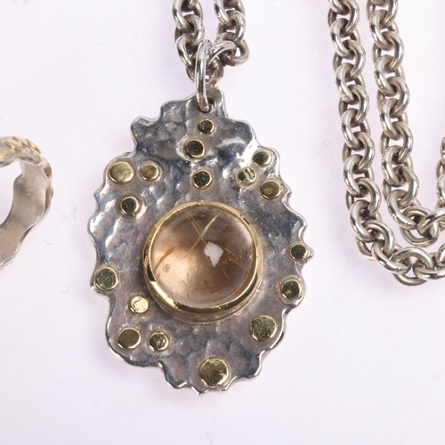 1405 - JULIE TUCKER-WILLIAMS - a handmade sterling silver rutilated quartz jewellery set, comprising pendan... 