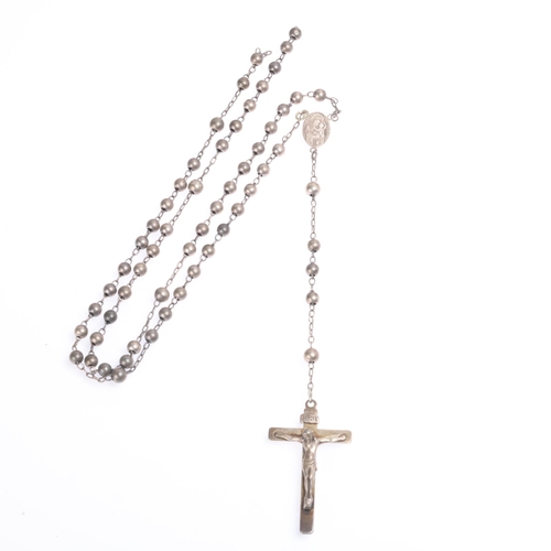 1422 - A Continental sterling silver rosary chain necklace, cross 54.6mm, chain 60cm, 31g (clasp A/F)