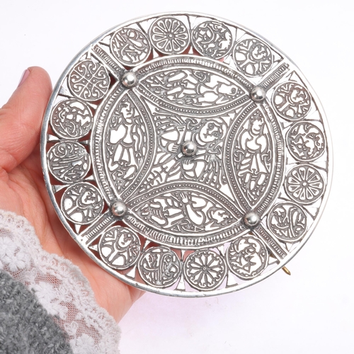 1427 - A large sterling silver replica Anglo-Saxon fuller disc brooch, maker GE, London 2014, 11cm, 119.8g