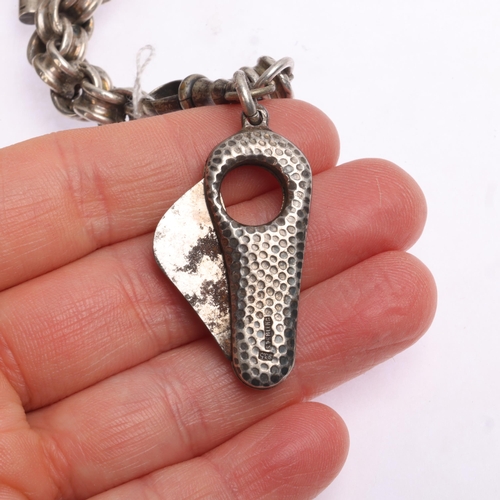 1429 - An Antique heavy silver belcher link Albert chain necklace, with silver cigar cutter fob, unmarked p... 