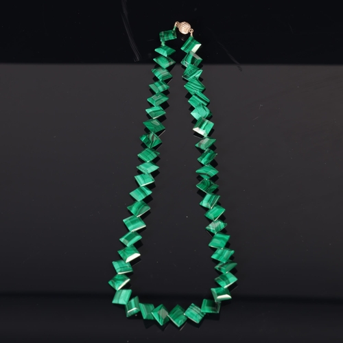 1433 - A Vintage sterling silver malachite square bead necklace, beads approx 13mm, 40cm, 36.2g