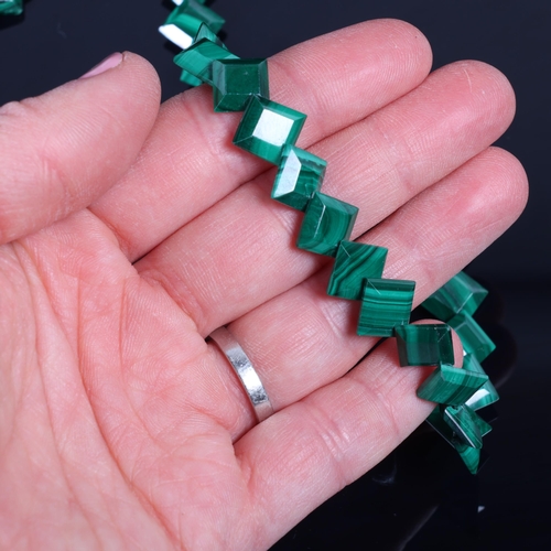 1433 - A Vintage sterling silver malachite square bead necklace, beads approx 13mm, 40cm, 36.2g