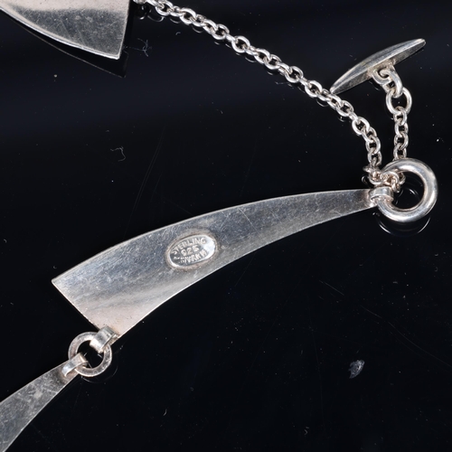 1449 - HERMANN SIERSBOL - a Danish modernist sterling silver 'Wave' panel necklace, plain curved form, 43cm... 